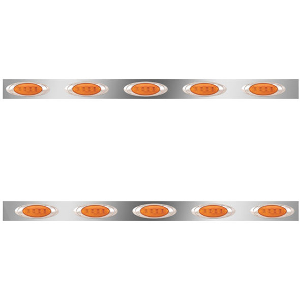 3 Inch Stainless Steel Cowl Panels W/ 10 P1 Amber LED Amber Lens Lights For Peterbilt 359