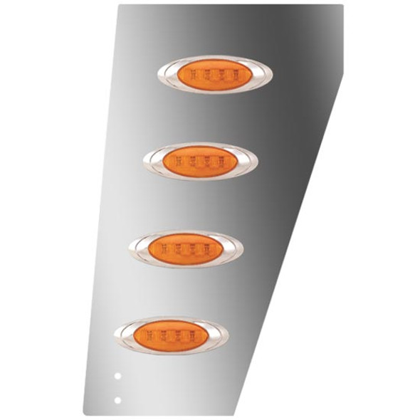 Stainless Steel Cowl Panels W/ 8 P1 Amber LED Amber Lens Lights For Peterbilt 359