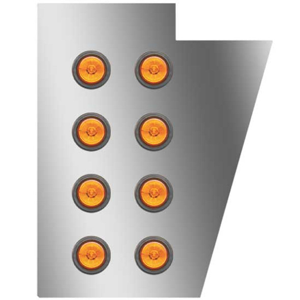 3 Inch Tall 430 Stainless Steel Notched Wide Cowl Panels W/ 16 Round 2 Inch Amber LEDs For Peterbilt 378, 379
