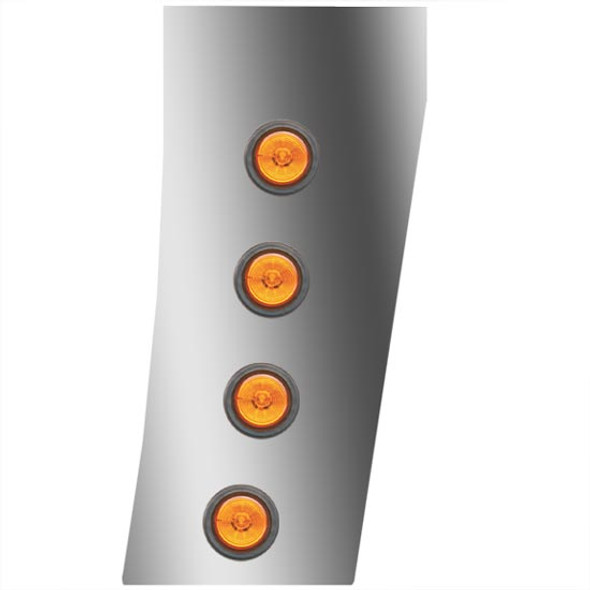 3 Inch Stainless Steel Standard Cowl Panels W/ 8 Round 2 Inch Amber/Amber LEDs For Peterbilt 389 131 BBC