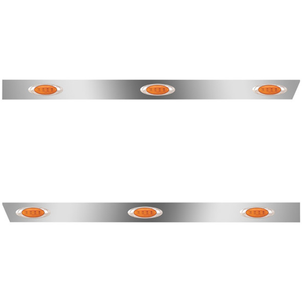 4 Inch Stainless Steel Extended Cab Panels W/ 6 P1 Amber/Amber LEDs For Peterbilt 378, 379, 388, 389