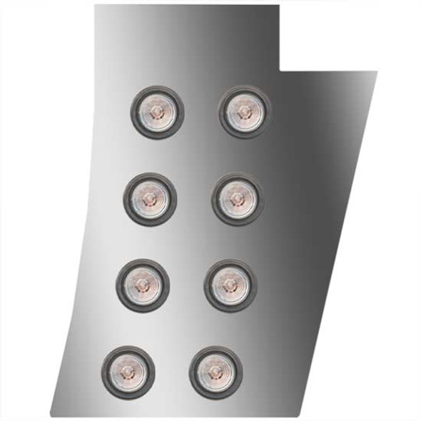 4 Inch Stainless Steel Notched Cowl Panel W/ 8 - 2 Inch Amber/Clear LEDs For Peterbilt 389, 389 Glider