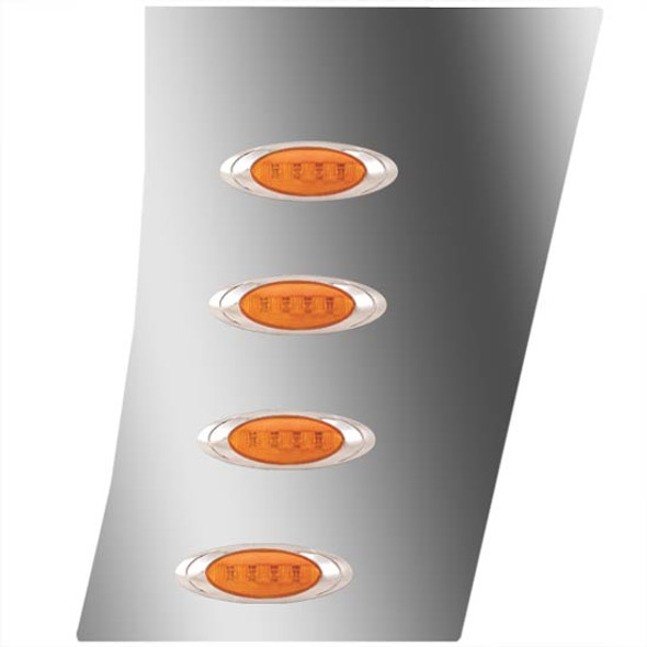 4 Inch Stainless Steel Wide Cowl Panels W/ 8 P1 Amber/Amber LEDs For Peterbilt 389 Ext. Cab