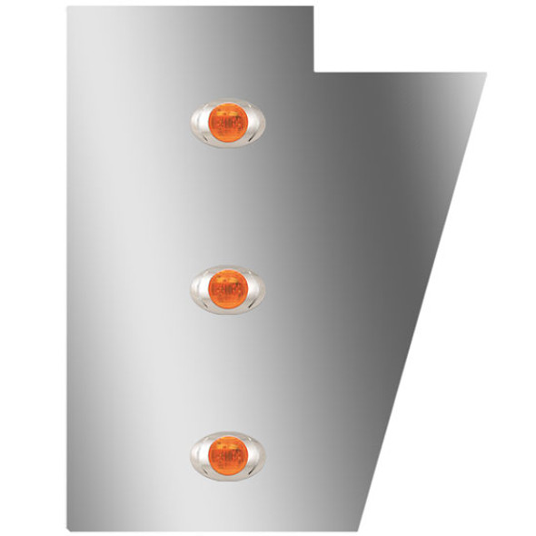 3 Inch Stainless Steel Notched Cowl Panels W/ 6 P3 Amber/Amber LEDs For Peterbilt 378, 379