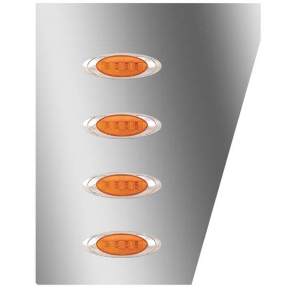 4 Inch Stainless Steel Wide Cowl Panels W/ 8 P1 Amber/Amber LEDs For Peterbilt 378, 379