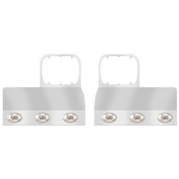 Stainless Steel Single Headlight Mount Fender Guards W/ 12 P3 Amber/Amber LEDs  For Peterbilt 378, 379