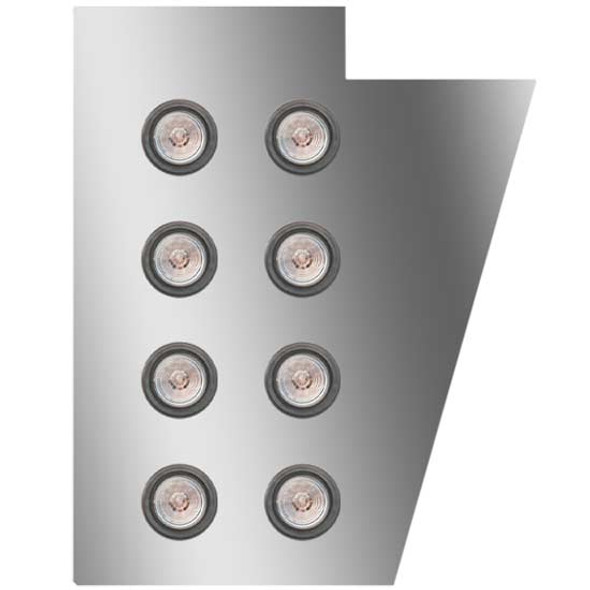 4 Inch Stainless Steel Notched Cowl Panels W/ 8 - 2 Inch Amber/Clear LEDs For Peterbilt 378, 379