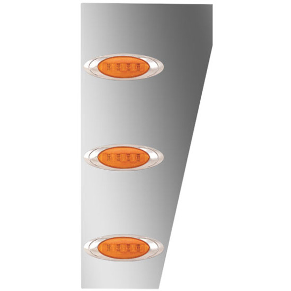 3 Inch Stainless Steel Standard Cowl Panels W/ 6 P1 Amber/Amber LEDs For Peterbilt 378, 379