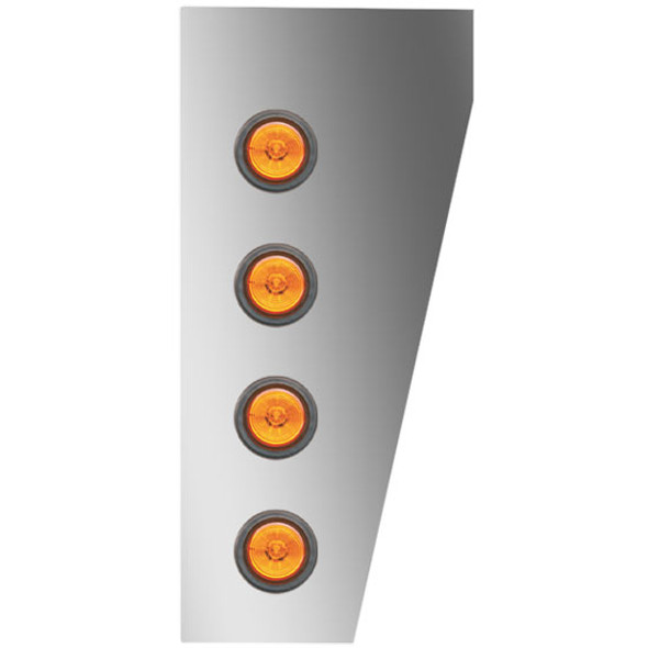 3 Inch Stainless Steel Standard Cowl Panels W/ 8 - 2 Inch Amber/Amber LEDs For Peterbilt 378, 379