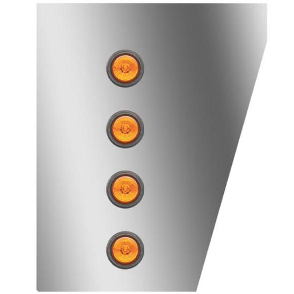 3 Inch Stainless Steel Wide Cowl Panels W/ 8 - 2 Inch Amber/Amber LEDs For Peterbilt 378, 379