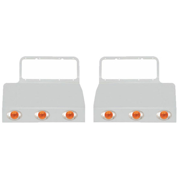 Stainless Steel Double Headlight Mount Fender Guards W/ 12 P3 Amber/Clear LEDs  For Peterbilt 378, 379
