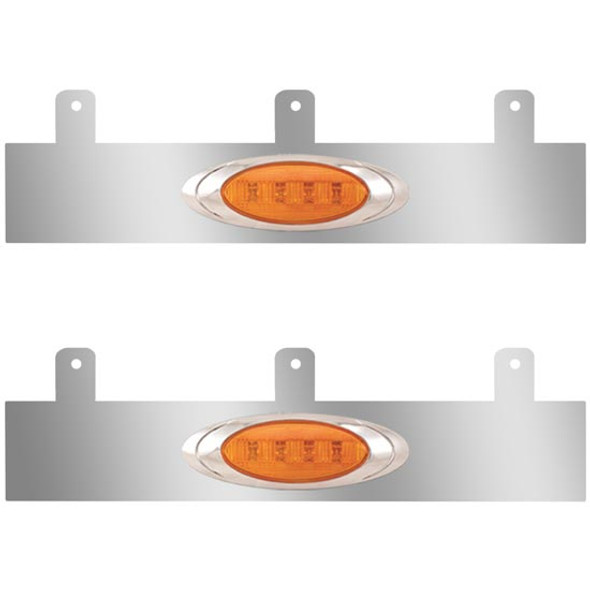 4 Inch Stainless Steel Exhaust Filler Panels W/ 2 P1 Amber/Amber LEDs For Peterbilt 386