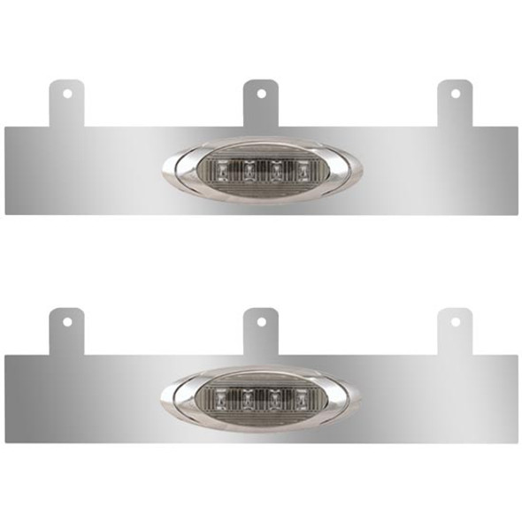 2.5 Inch Stainless Steel Exhaust Filler Panels W/ 2 P1 Amber/Smoked LEDs For Peterbilt 386