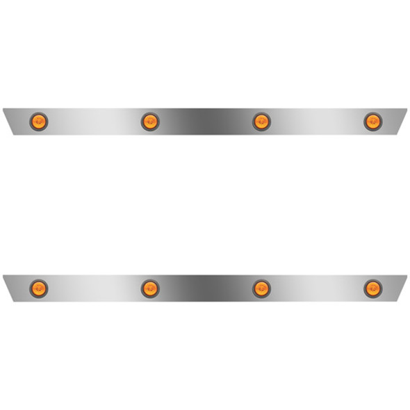 4 Inch Stainless Steel Cab Panels W/ 8 - 2 Inch Amber/Amber LEDs For Peterbilt 386 W/ Cab-Mount Exhaust