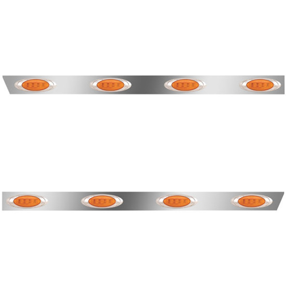 3 Inch Stainless Steel Cab Panels W/ 8 P1 Amber/Amber LEDs For Peterbilt 386 W/ Cab-Mount Exhaust