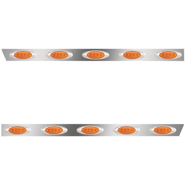 4 Inch Stainless Steel Cab Panels W/ 10 P1 Amber/Amber LEDs For Peterbilt 386 W/ Rear-Mount Exhaust