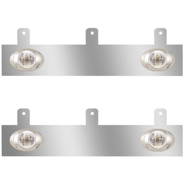 3 Inch Stainless Steel Exhaust Filler Panels W/ 4 P3 Amber/Clear LEDs For Peterbilt 386