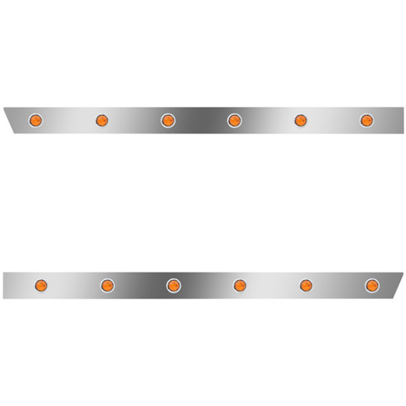 2.5 Inch Stainless Steel Cab Panels W/ 12 - 3/4 Inch Amber/Amber LEDs For 2006 - 2016 Peterbilt 386 W/ Cab-Mount Exhaust
