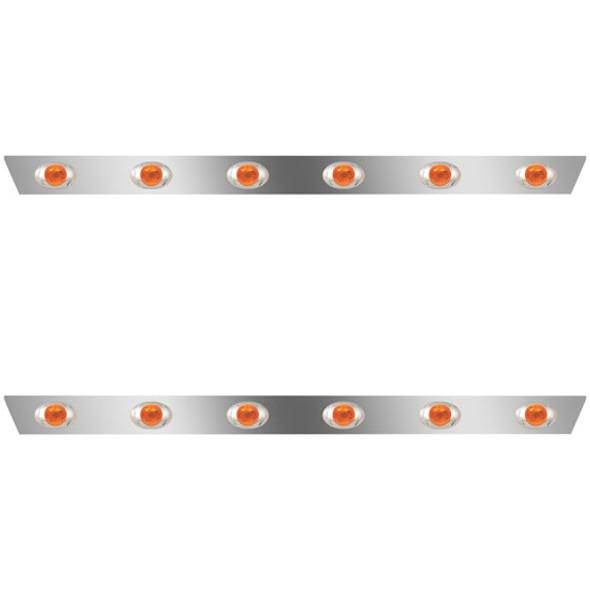 2.5 Inch Stainless Steel Cab Panels W/ 12 P3 Amber/Amber LEDs For Peterbilt 386 W/ Cab-Mount Exhaust