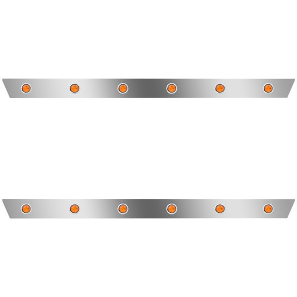 2.5 Inch Stainless Steel Cab Panels W/ 12 - 3/4 Inch Amber/Amber LEDs For Peterbilt 386 W/ Cab-Mount Exhaust
