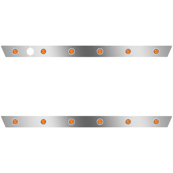 2.5 Inch Stainless Steel Cab Panels W/ 12 - 3/4 Inch Amber/Amber LEDs W/ Hole For Block Heater For Peterbilt 386 W/ Cab-Mount Exhaust