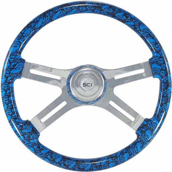 18" Classic Steering Wheel - Skulls/Blue