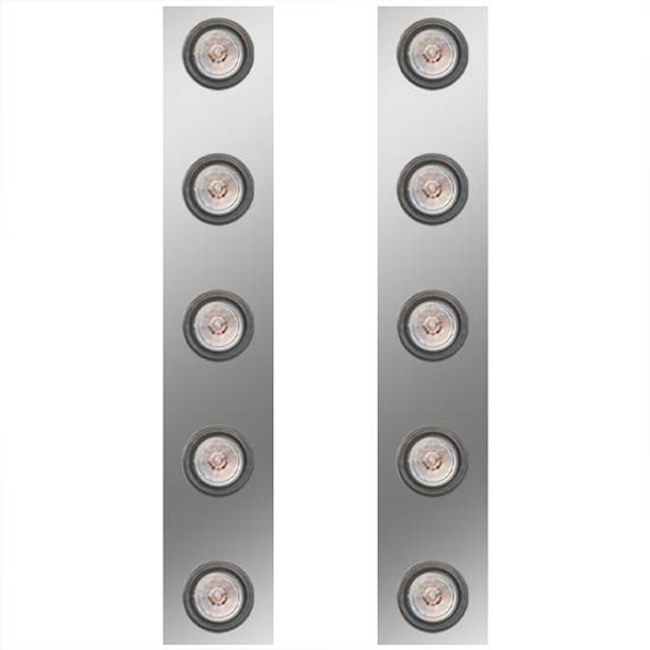 15 Inch Stainless Steel Front Air Cleaner Panels W/ 10 - 2 Inch Amber/Clear LEDs For Peterbilt 367 SBA