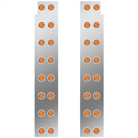 Stainless Steel Lighted Air Cleaner Panels W/ 32 - 3/4 Inch Amber/Amber LEDs For Peterbilt 379, 388, 389
