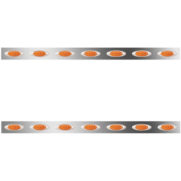 63/72 Inch Stainless Steel Sleeper Panels W/ 14 P1 Amber/Amber LEDs For Peterbilt