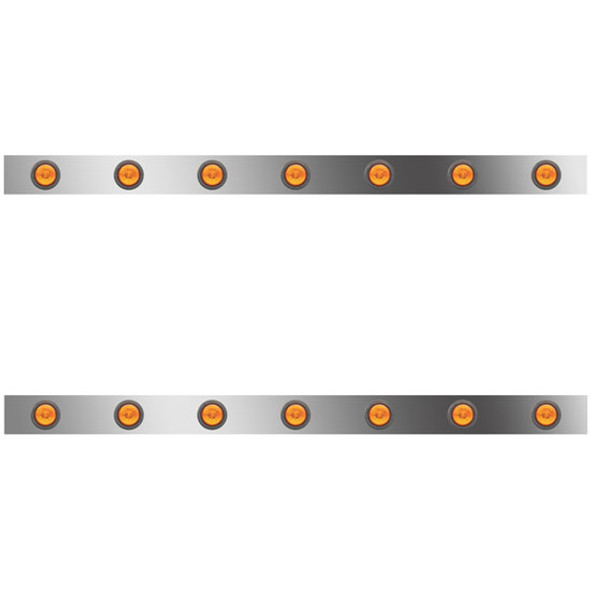 63/72 Inch Stainless Steel Sleeper Panels W/ 14 - 2 Inch Amber/Amber LEDs For Peterbilt