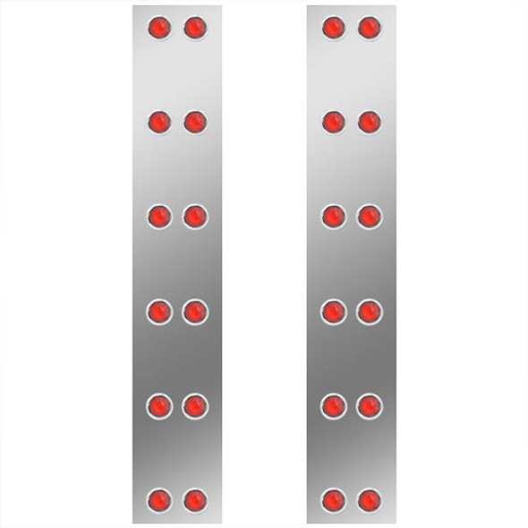 13 Inch Stainless Steel Rear Air Cleaner Panels W/ 24 - 3/4 Inch Red/Red LEDs For Peterbilt