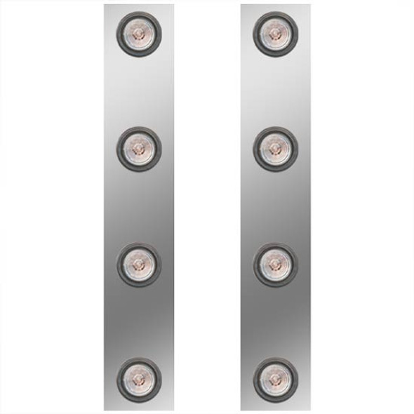 12.25 Inch SS Rear Air Cleaner Panels W/ 8 - 2 Inch Red/Clear LEDs For Peterbilt 379, 388, 389