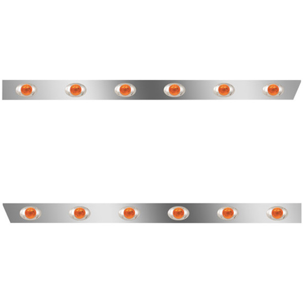 3 Inch Stainless Steel Wrapped Cab Panels W/ 12 P3 Amber/Amber LEDs For Peterbilt 378, 379, 388, 389