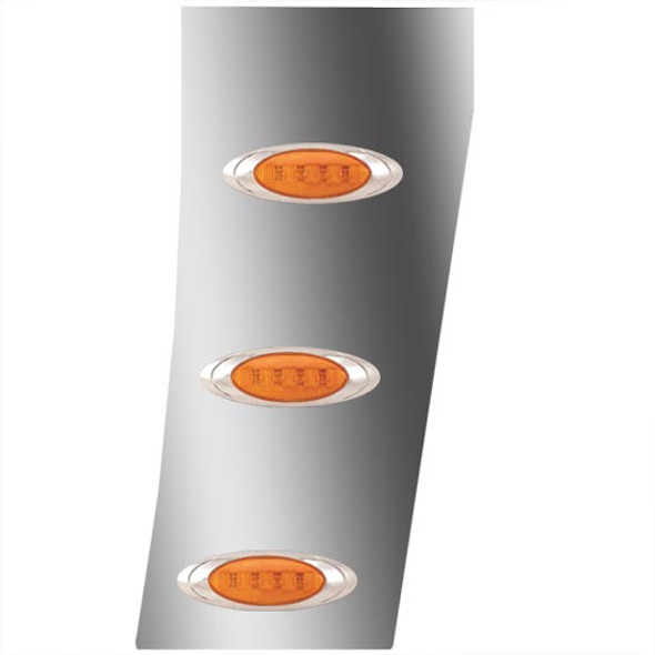 3 Inch Stainless Steel Standard Cowl Panels W/ 6 P1 Amber/Amber LEDs For Peterbilt 389 131BBC 2018-Current