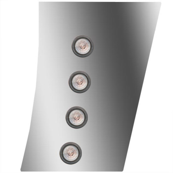 Stainless Steel Wide Cowl Panels W/ 8 - 2 Inch Round Amber/Clear LEDs For Peterbilt 389 131BBC