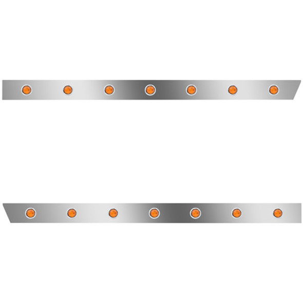 3 Inch Stainless Steel Standard Cab Panels W/ 14 - 3/4 Inch Round Amber/Amber LEDs For Peterbilt 388, 389, Glider