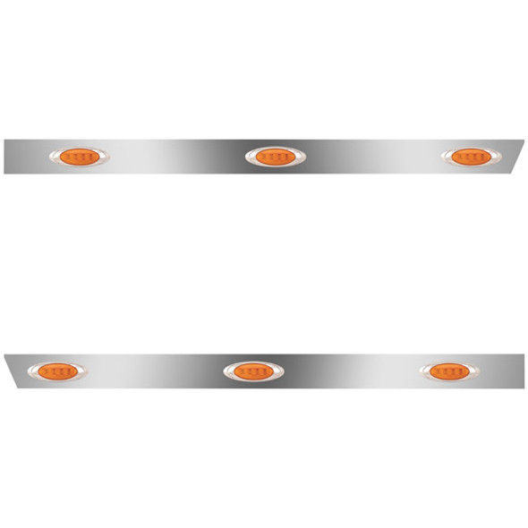 3 Inch Stainless Steel Extended Cab Panels W/ 6 P1 Amber/Amber LEDs For Peterbilt 388, 389