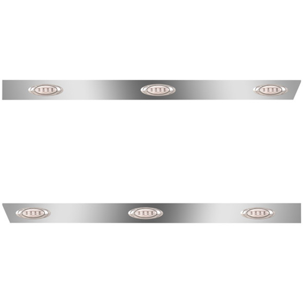 3 Inch Stainless Steel Extended Cab Panels W/ 6 P1 Amber/Clear LEDs For Peterbilt 388, 389