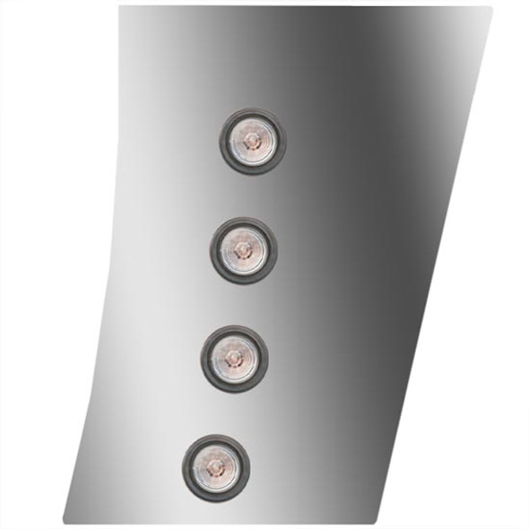 4 Inch Stainless Steel Wide Cowl Panels W/ 8 - 2 Inch Round Amber/Clear LEDs For Peterbilt 388, 389