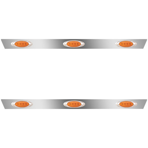 4 Inch Stainless Steel Cab Panels W/ 6 P1 Amber/Amber LEDs For Peterbilt 386 W/ Cab-Mount Exhaust