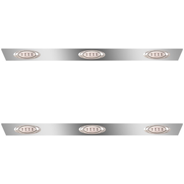 4 Inch Stainless Steel Cab Panels W/ 6 P1 Amber/Clear LEDs For Peterbilt 386 W/ Cab-Mount Exhaust