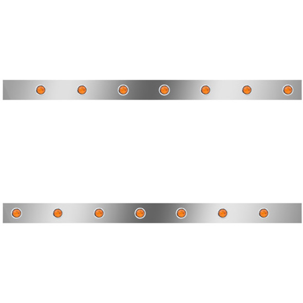3 Inch Stainless Steel Standard Cab Panels W/ 14 - 3/4 Inch Round Amber/Amber LEDs For Peterbilt 359