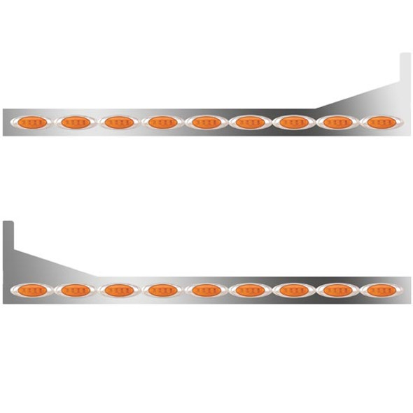 6.5 Inch Stainless Steel Sleeper Panels W/ Extensions, 18 P1 Amber/Amber LEDs For Peterbilt 367, 386, 388, 389 W/ 63 & 72 Inch Sleepers