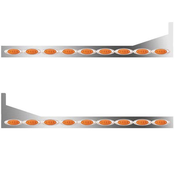 6.5 Inch Stainless Steel Sleeper Panels W/ Extensions, 18 P1 Amber/Amber LEDs For Peterbilt 367, 386, 388, 389