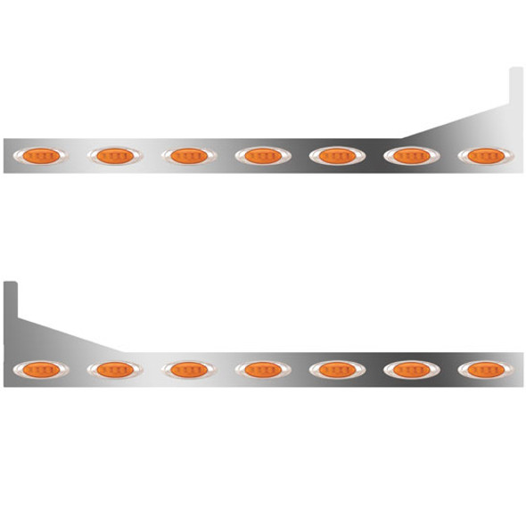 6.5 Inch Stainless Steel Sleeper Panels W/ Extensions, 14 P1 Amber/Amber LEDs For Peterbilt 367, 386, 388, 389 W/ 63 & 72 Inch Sleepers