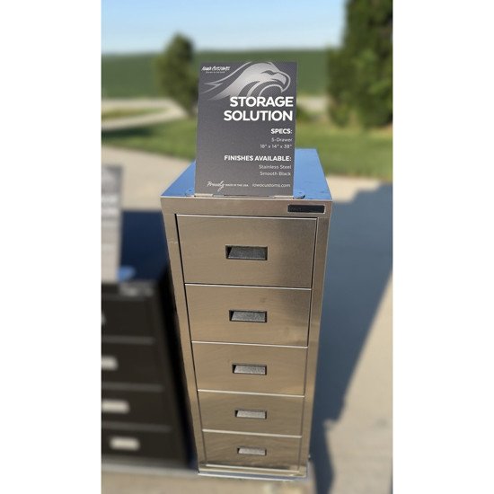 Stainless Steel 5 Drawer Cabinet W/ Table, Drive Side For Peterbilt 379 W/ 63 Inch Sleepers