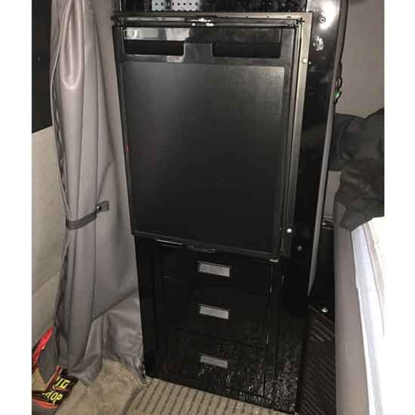 Black Three Drawer Cabinet With Refrigerator For Peterbilt 378, 379 Passenger Side