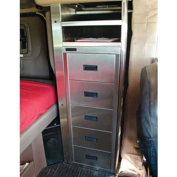 5 Drawer Sleeper Storage System W/ Brushed Stainless Steel Table Top, 14 X 38 Inch For Peterbilt 379 & 378 Passenger Side