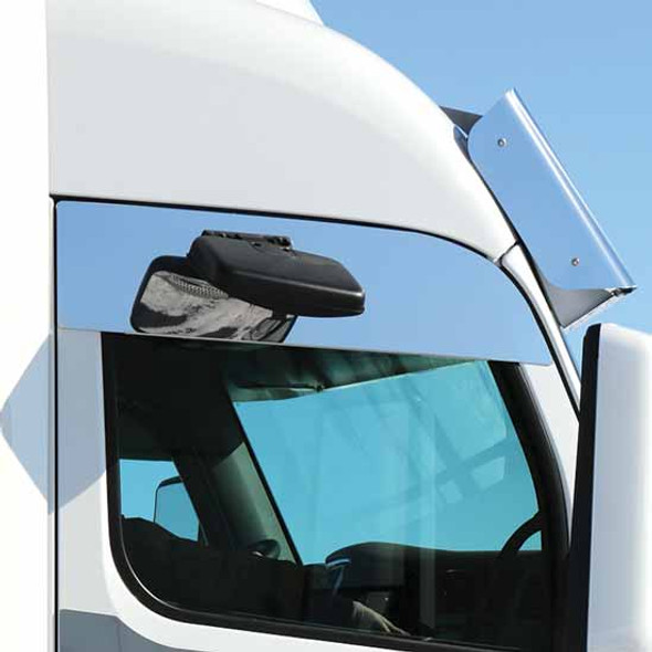 TPHD 304 Sanded Stainless Steel 6 Inch Top Chop Window Panels For Peterbilt 567, 579 W/ Passenger Side Upper Door Mirror