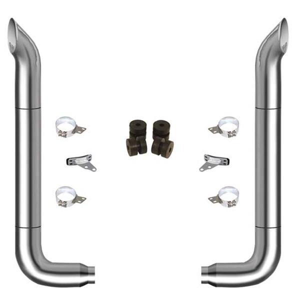 TPHD 7-5 X 108 Inch Chrome Exhaust Kit W/ West Coast Turnout Stacks & Long Drop Elbows  For Peterbilt 378, 379, 389